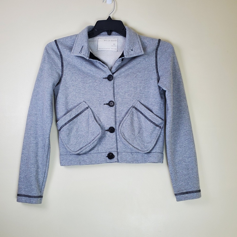 Billy Reid Women's Cropped Knit Button Jacket Gray Grey XS Extra Small Cotton